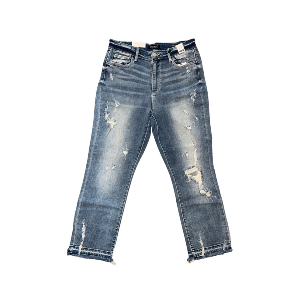 High Rise Released Hem Straight Leg Jean
